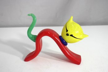 Murano Glass Cat Sculpture  Gambero & Poggi Italy  5.5' H  Vibrant Modern Art Figurine