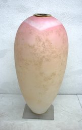 38'H Large Floor Vase With Lucite Base And Brass Rim  - Pink And Beige Gradient