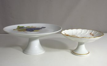 Set Of Two Pedestal Cake Plates  8' And 11' Round, Limoges & Grape Design