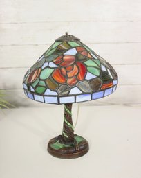 Tiffany-Style Stained Glass Table Lamp With Rose Design  12'H