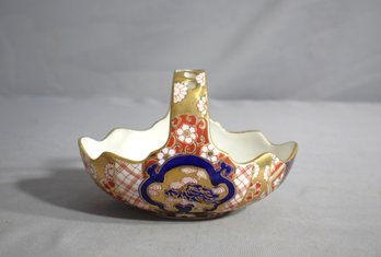 Hand-Painted Japanese Kutani Porcelain Basket