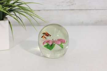 Vintage Art Glass Bumble Bee Paperweight  Floral Design  3' Tall
