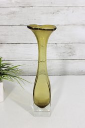 Vintage Bo Borgstrom Jack-in-the-Pulpit Vase  Aseda Glasbruk Olive Green Art Glass 12'