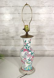 Vintage Hand-Painted Floral Porcelain Table Lamp  27 Tall Oriental Style With Brass Accents
