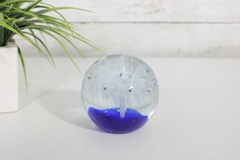 Cobalt Blue Art Glass Paperweight  Floral Controlled Bubble Design  3.5'
