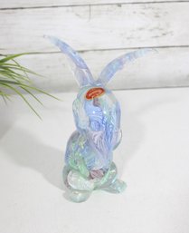 Murano Art Glass Bunny Figurine  Iridescent Italian Glass Rabbit 7'