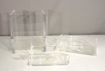 Set Of 3 Clear Acrylic Display Stands & Boxes  Modern Storage Or Retail Display