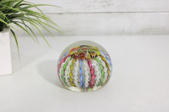 Mid-Century Murano Millefiori & Zanfirico Art Glass Paperweight  Colorful Ribbon & Cane Design  3'