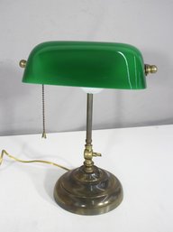 Vintage 15 Bankers Desk Lamp  Brass Base & Green Glass Shade