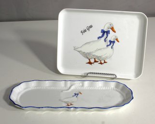 Vintage Limoges France Foie Gras Porcelain Tray And Platter Set - 8' And 10' Wide