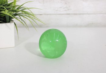 Vintage Green Art Glass Globe Paperweight  Etched Detail  Approx. 3'