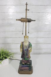 Chinese Shiwan Style Glazed Figure Lamp  Scholar / Immortal Table Lamp 25'