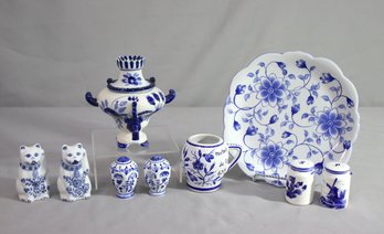 Group Lot Of Varied Blue & White Salt & Pepper Sets And More