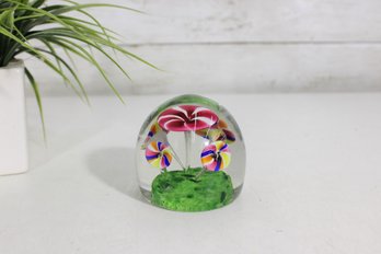 Handmade Bohemian Art Glass Paperweight  Floral Millefiori Design  3'