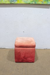 Vintage Pink Velvet Storage Ottoman Cube W/ Hinged Lid
