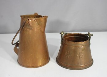 Antique Copper & Brass Milk Jug & Pot Set  4 & 8 Rustic Farmhouse Decor