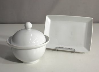 Elegant Rosenthal Germany 'Epoque' White Porcelain Covered Bowl And Serving Plate Set