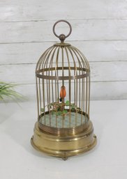 Vintage Singing Bird Automaton In Brass Birdcage  Mechanical Bird Display (Not Working) 11'