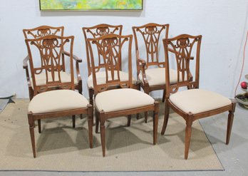 Set Of 5 Traditional Hepplewhite Style Dining Chairs  Carved Wood W/ Upholstered Seats