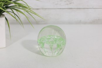 Art Glass Paperweight  Green & White Trumpet Lily Floral Design  3'