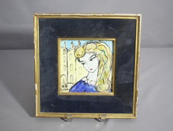 Framed Michel Marie Poulian  Oil On Tile Painting