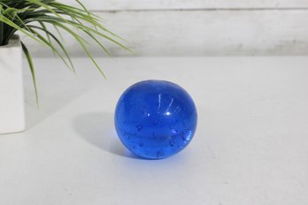 Vintage Cobalt Blue Art Glass Paperweight  Controlled Bubble Design  2.5'