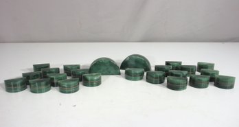 Lot Of 23 Vintage Green Stone Like - CARD SETTING  Semi-Circle Lidded, Some Damaged  Description: