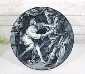 Decorative Ceramic Plate  Joseph And Potiphars Wife After Giovanni Bilivert  15.5'
