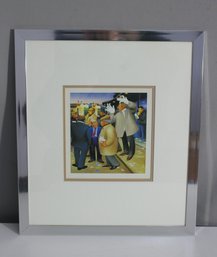 Charming Figurative Artwork By B. Cook - Framed In Modern Chrome