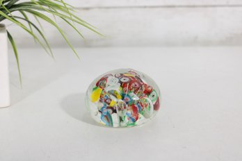 Vintage Millefiori Scramble Art Glass Paperweight  Multicolored Canes  Possible Clichy  2'