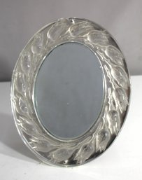 Lalique 'Boutons De Roses' Crystal & Metal Table Mirror - 9.5' X 8' - Minor Chip