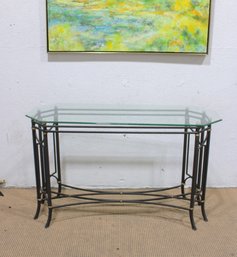 Contemporary Glass Top Console Table W/ Metal Base  Entryway / Sofa Table  52