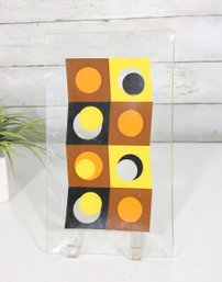 Mid-Century Modern Glass Serving Tray  Geometric Dot Design  12' X 7.5'