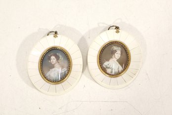 Pair Of Vintage Oval Portrait Miniature Wall Plaques After Joseph Karl Stieler – Ivory-Tone Frames – 3.5" ...