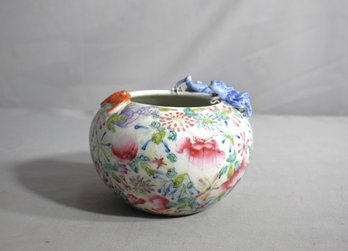 Antique Chinese Millefleur Porcelain Bowl With Dragon And Bat Accents