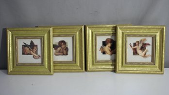 'Set Of Four Cherub Art Prints In Ornate Gold Frames'
