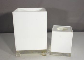Pair Of Modern White Acrylic Bathroom Counter Containers  7' & 12' Tall