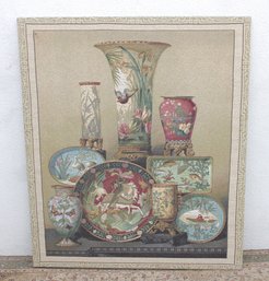 Large Framed Decorative Asian Porcelain Still Life Print Wall Art 50' X 42.5'