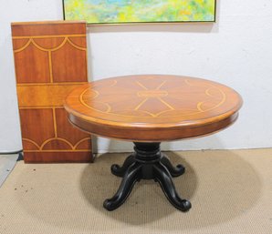 Inlaid Round Dining Table W/ Pedestal Base & 24 Leaf  Decorative Wood Veneer  47.5