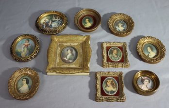 Group Lot Of 10 Small Exquisitely Framed Antique Cameo Portraits