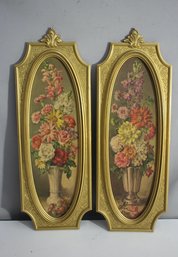 'Pair Of Vintage Floral Prints In Ornate Gold Frames'