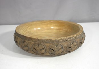 Vintage 3.5'H X 11' Round Hand-Carved Wooden Bowl