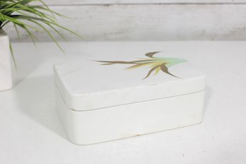 Vintage Porcelain Trinket Box W/ Gold & Green Floral Design  6.5' X 4.5' X 2.5'