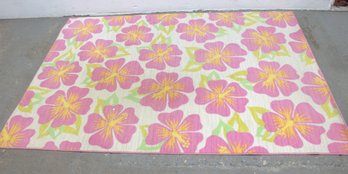 Floral Area Rug  Pink & Yellow Tropical Flower Design  89' X 63.5'