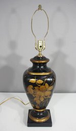 Vintage 30 Black & Gold Chinoiserie Table Lamp  Hand-Painted Floral & Bird Design