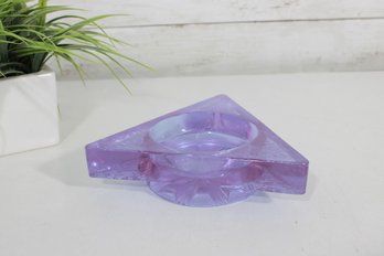 Vintage Purple Glass Triangle Ashtray  Pressed Glass Starburst Design  7' X 6'