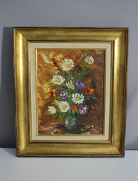 'Signed Original Floral Oil Painting In Gold Frame'