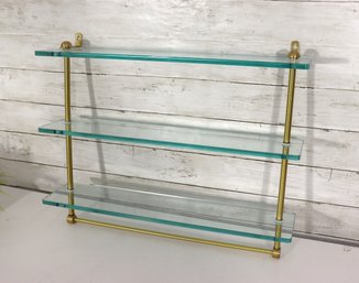 Vintage Brass & Glass 3 Tier Wall Shelf  Mid Century Style  17' X 22'W X 5'D