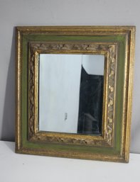 'Antique Square Wall Mirror With Ornate Green And Gold Frame'