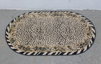 Regal Jungle Leaves Oval Area Rug  Leopard Print W/ Botanical Border  30 X 50